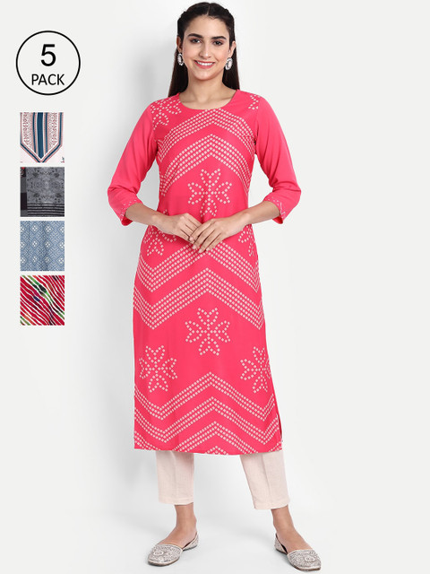 

Ethnic basket Women Multicoloured Geometric Printed Keyhole Neck Floral Crepe Kurta, Multi