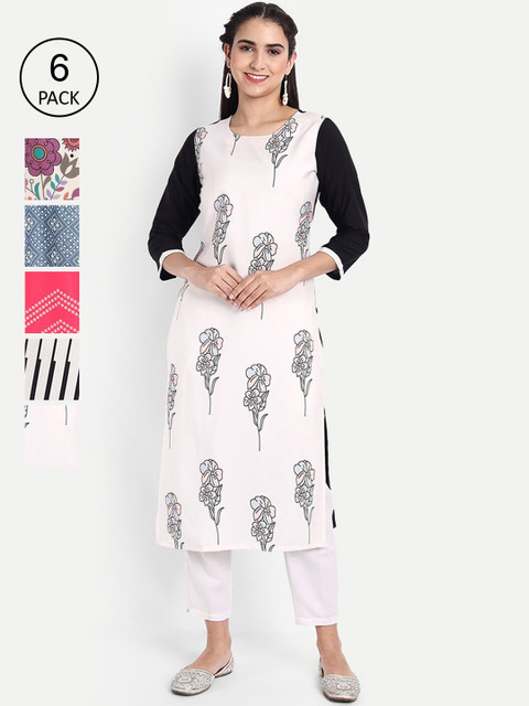 

Ethnic basket Women Multicoloured Floral Printed Thread Work Floral Crepe Kurta, Multi