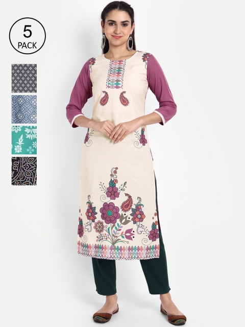 

Ethnic basket Women Multicoloured Floral Printed Thread Work Floral Crepe Kurta, Multi