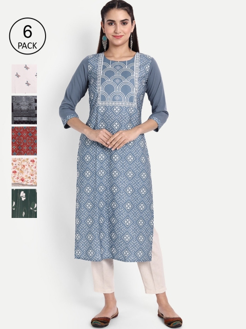 

Ethnic basket Women Pack of 6 Printed Kurtas, Multi