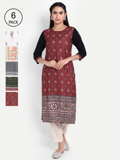 

Ethnic basket Women Pack of 6 White & Black Printed Crepe Kurta