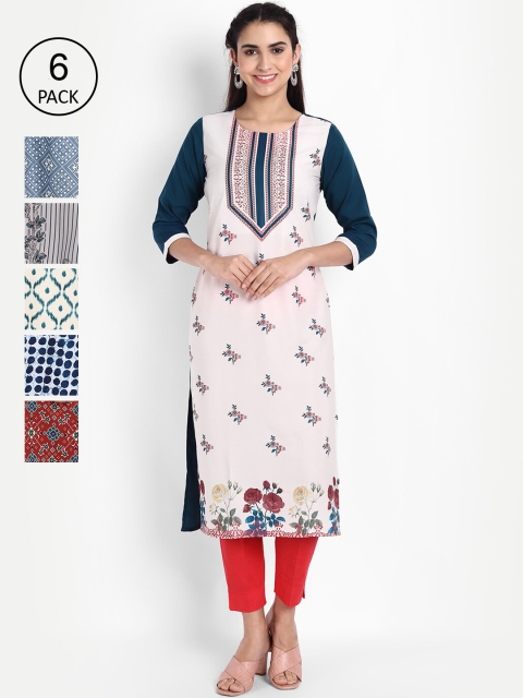 

Ethnic basket Women Pack of 6 Printed Kurtas, Multi