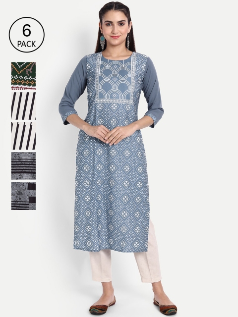 

Ethnic basket Women Multicoloured Geometric Printed Flared Sleeves Floral Crepe Kurta, Multi