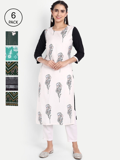

Ethnic basket Women Multicoloured Floral Printed Thread Work Floral Crepe Kurta, Multi