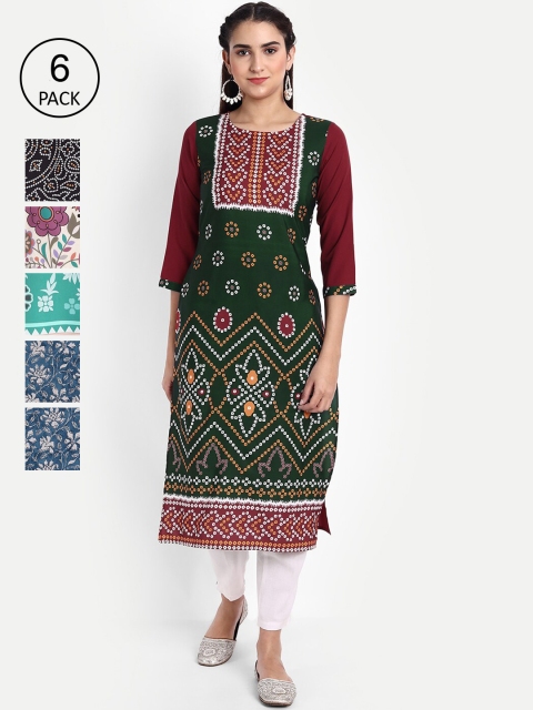 

Ethnic basket Women Multicoloured Ethnic Motifs Printed Thread Work Floral Crepe Kurta, Multi