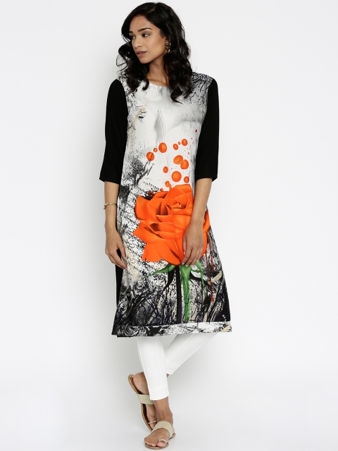 

Soch Black & White Floral Print Kurta