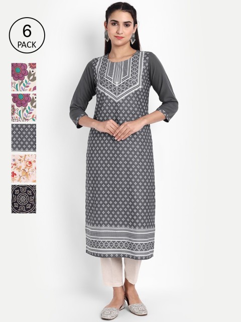 

Ethnic basket Women Multicoloured Ethnic Motifs Printed Flared Sleeves Thread Work Floral Crepe Kurta, Multi