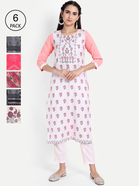 

Ethnic basket Women Multicoloured Geometric Printed Thread Work Floral Crepe Kurta, Multi