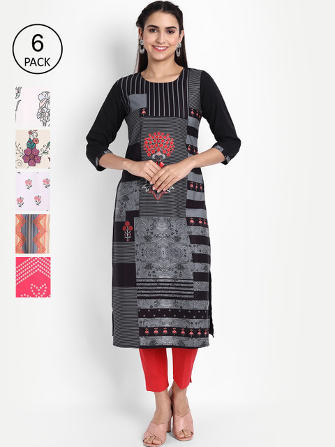 

Ethnic basket Women Pack of 6 Printed Kurtas, Multi