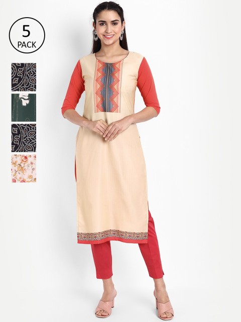 

Ethnic basket Women Pack of 5 Digital Print Crepe Kurta, Multi