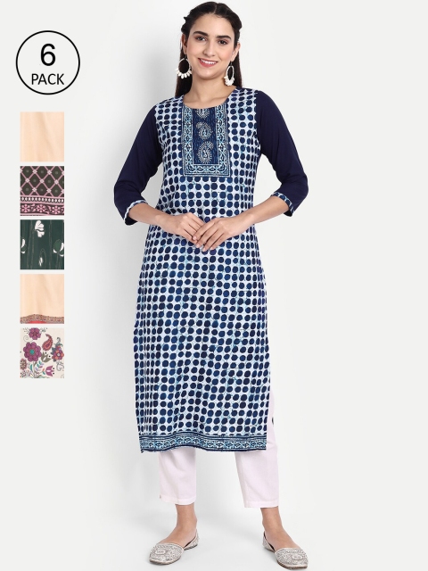 

Ethnic basket Women Multicoloured Pack of 6 Floral Crepe Kurta, Multi