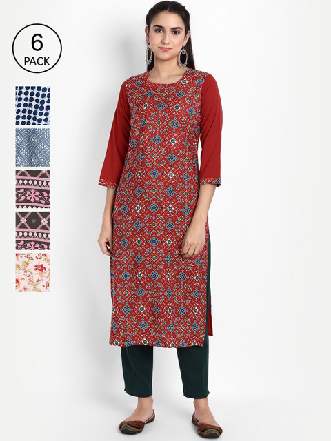 

Ethnic basket Women Multicoloured Printed Thread Work Floral Crepe Kurta, Multi