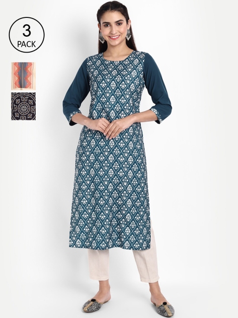 

Ethnic basket Women Pack of 3 Printed Kurtas, Multi