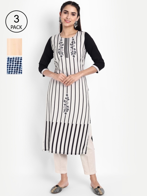 

Ethnic basket Women Pack Of 3 Printed Crepe Kurta, White