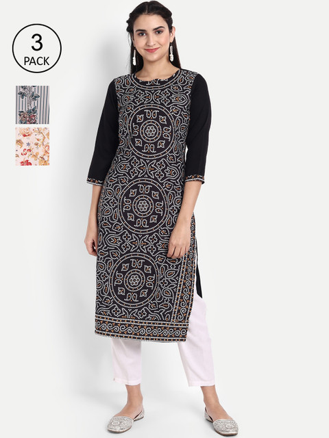 

Ethnic basket Pack of 3 Women Ethnic Motifs Printed Crepe Kurta, Multi