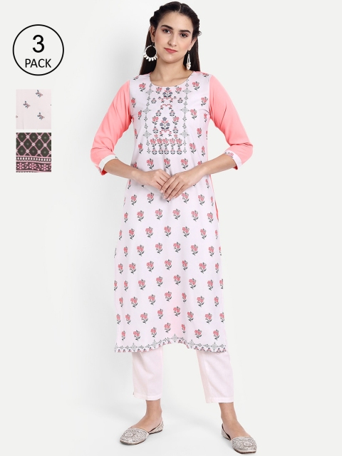 

Ethnic basket Women Pack of 3 Floral Printed Floral Crepe Kurta, Multi