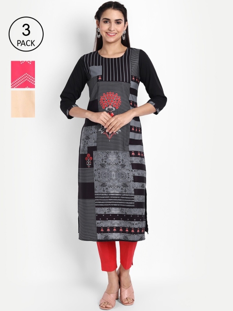 

Ethnic basket Women Pack of 3 Digital Print Crepe Kurta, Multi