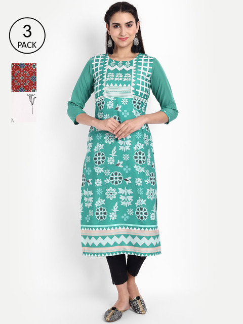 

Ethnic basket Women Set of 3 Ethnic Motifs Printed Crepe Kurta, Multi