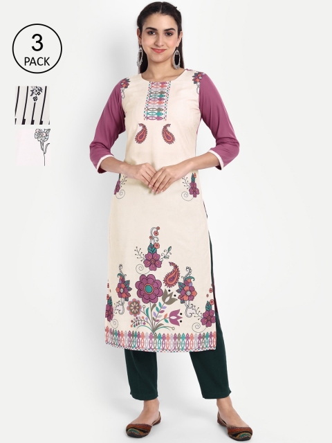 

Ethnic basket Pack of 3 Women Ethnic Motifs Printed Crepe Kurta, Multi