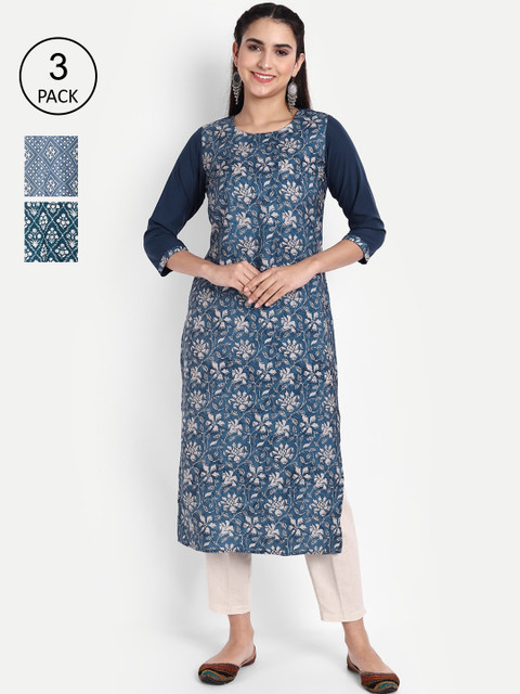 

Ethnic basket Women Set of 3 Ethnic Motifs Printed Crepe Kurta, Multi
