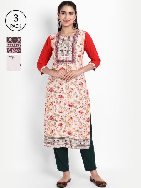 

Ethnic basket Women Pack Of 3 Printed Crepe Kurta, Pink
