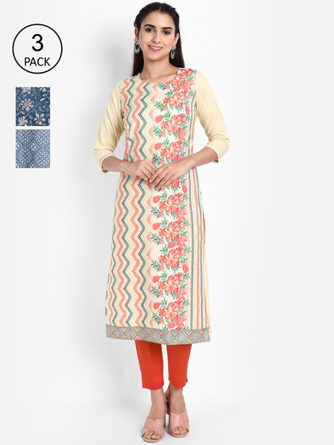 

Ethnic basket Women Pack of 3 Digital Print Crepe Kurta, Multi