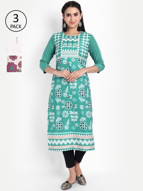 

Ethnic basket Women Set of 3 Ethnic Motifs Printed Crepe Kurta, Multi