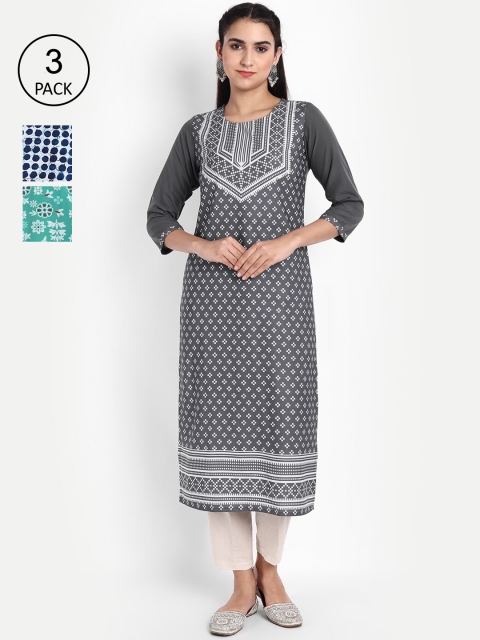 

Ethnic basket Women Set of 3 Ethnic Motifs Printed Crepe Kurta, Multi
