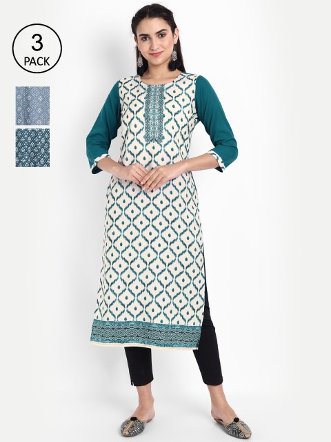 

Ethnic basket Women Pack of 3 Digital Print Crepe Kurta, Multi