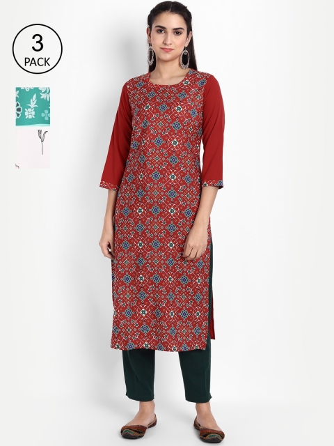 

Ethnic basket Pack of 3 Women Ethnic Motifs Printed Crepe Kurta, Multi