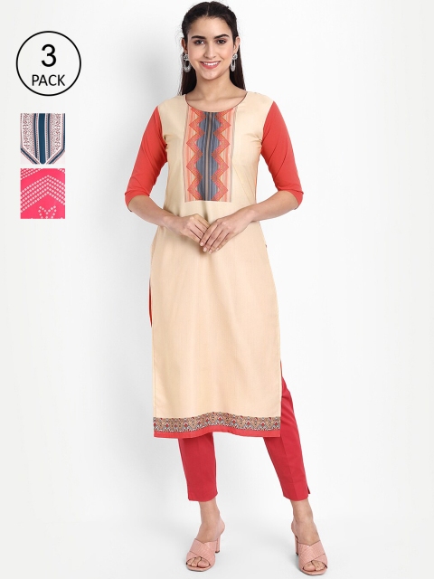 

Ethnic basket Pack of 3 Women Ethnic Motifs Printed Crepe Kurta, Multi