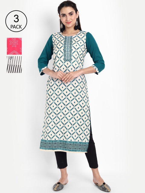 

Ethnic basket Women Pack of 3 Geometric Printed Floral Crepe Kurta, Multi