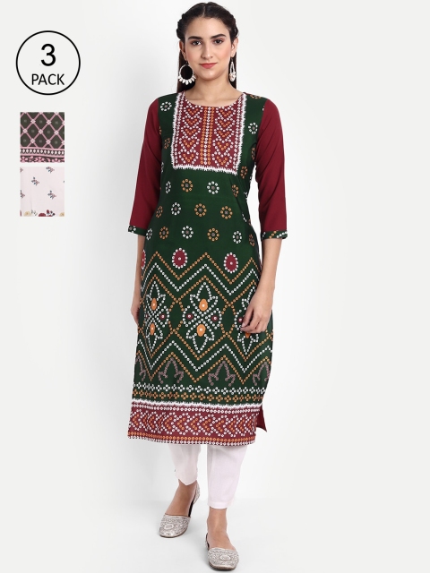 

Ethnic basket Women Multicoloured Printed Thread Work Floral Crepe Kurta, Multi