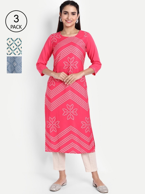 

Ethnic basket Women Pack Of 3 Multicoloured Ethnic Motifs Printed Kurta, Multi