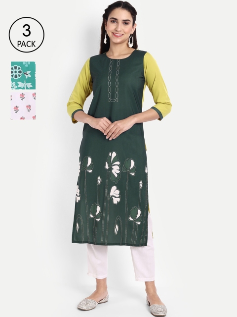 

Ethnic basket Pack of 3 Women Ethnic Motifs Printed Crepe Kurta, Multi