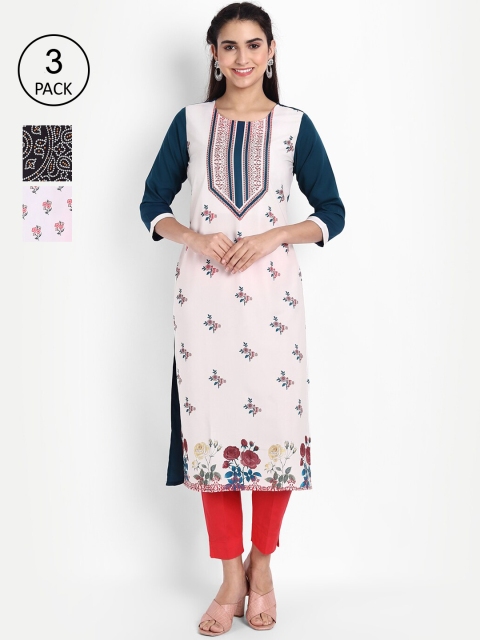 

Ethnic basket Women Pack Of 3 Printed Crepe Kurta, Pink