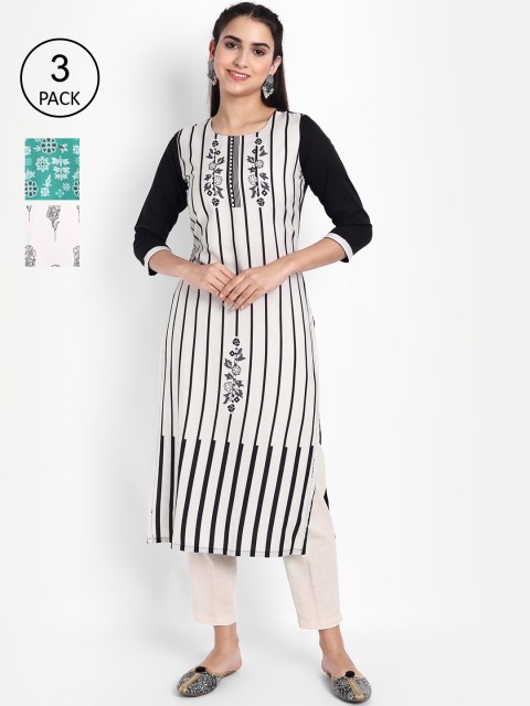

Ethnic basket Women Pack Of 3 Printed Crepe Kurta, White