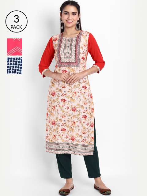 

Ethnic basket Women Pack Of 3 Printed Crepe Kurta, Blue