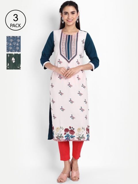 

Ethnic basket Women Set of 3 Ethnic Motifs Printed Crepe Kurta, Multi