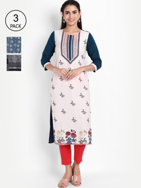 

Ethnic basket Pack of 3 Women Ethnic Motifs Printed Crepe Kurta, Multi