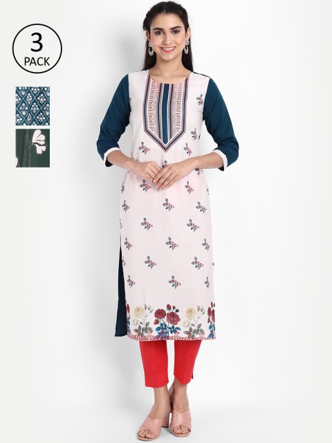 

Ethnic basket Women Multicoloured Geometric Printed Floral Crepe Kurta, Multi