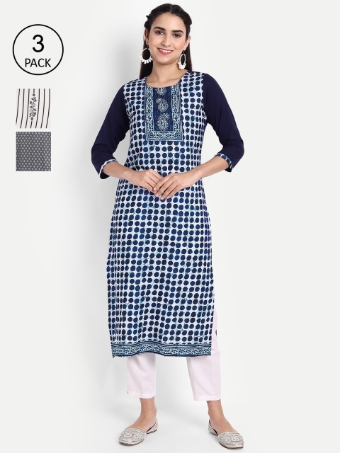 

Ethnic basket Women Pack Of 3 Printed Crepe Kurta, Blue