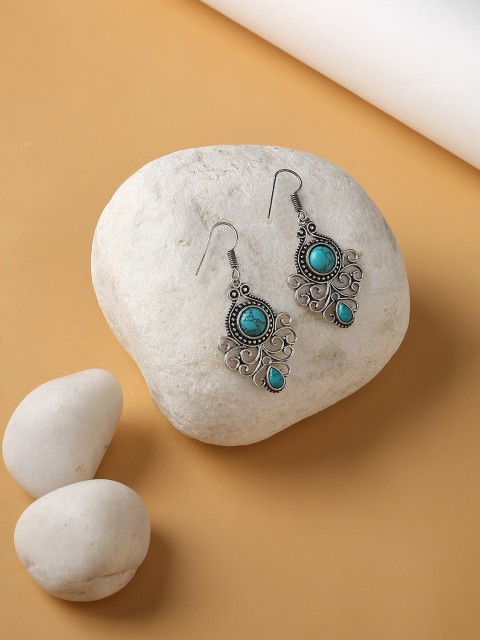 

kashwini Silver-Plated & Blue Contemporary Drop Earrings