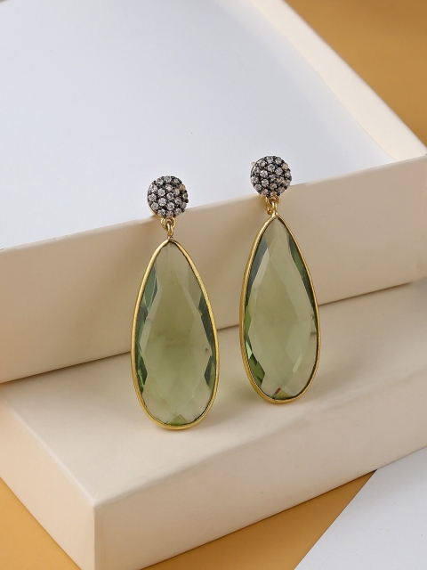 

kashwini Gold-Plated & Green Teardrop Shaped Drop Earrings