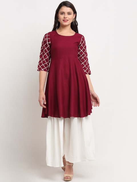 

The Mini NEEDLE Women Maroon & White Kurta with Sharara