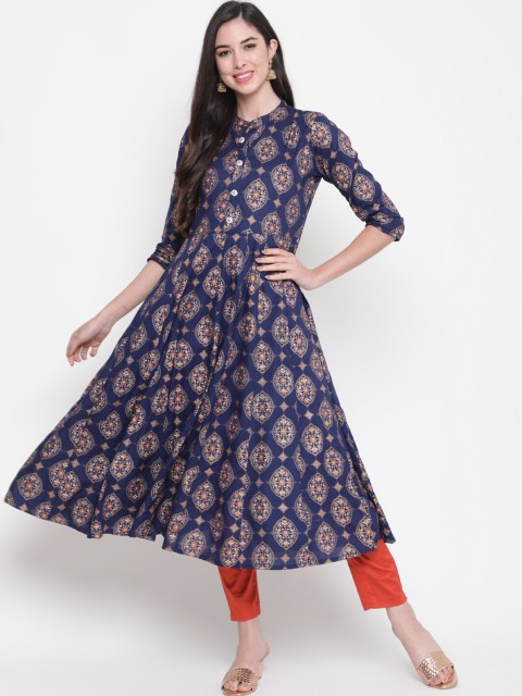 

GLAM ROOTS Women Blue Geometric Printed Anarkali Kurta