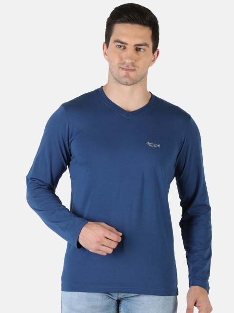 

Monte Carlo Men Plus Size Navy Blue Brand Logo Printed V-Neck T-shirt