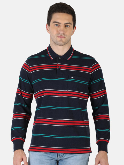 

Monte Carlo Men Navy Blue & Red Striped Polo Collar Pockets T-shirt
