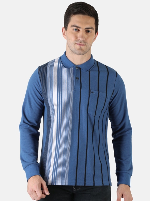 

Monte Carlo Men Plus Size Navy Blue Striped Polo Collar T-shirt