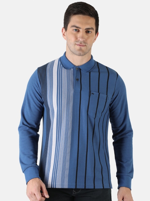 

Monte Carlo Men Navy Blue Striped Polo Collar Pockets T-shirt